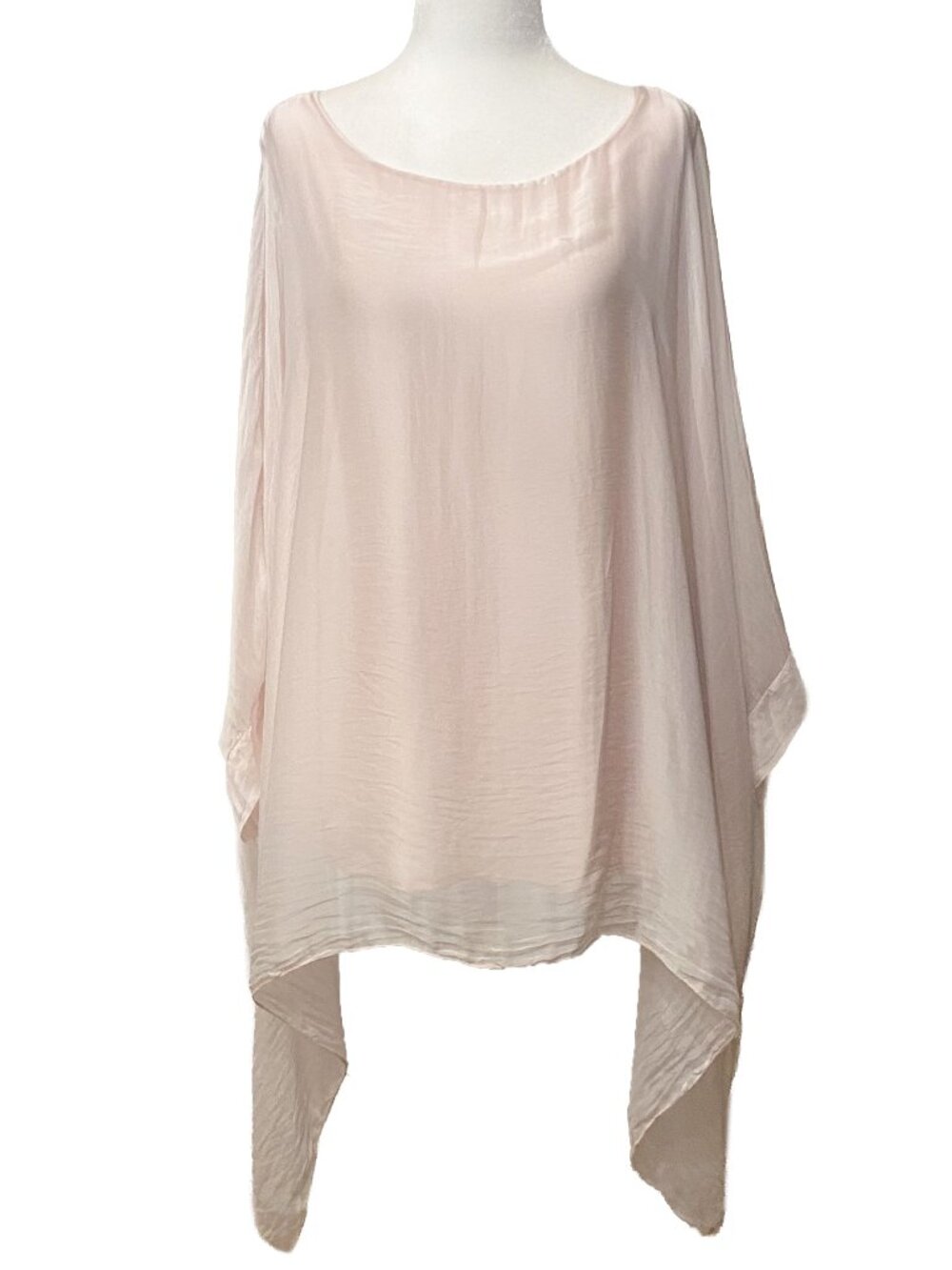 Lagenlook Italian Silk Blend Batwing Drape Tunic Top Light Pink One Size Poncho